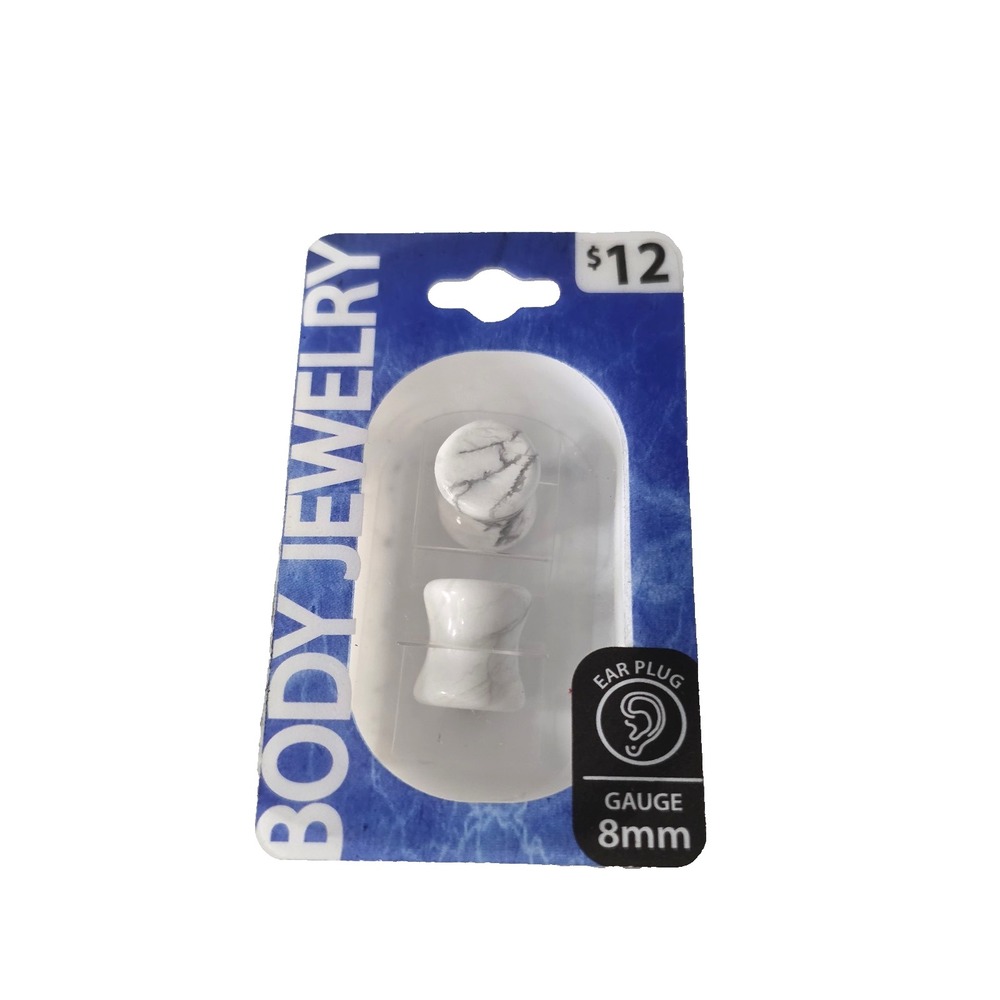 Howlite Stone Plugs gauges 8MM‎ Gray and Whites 8MM